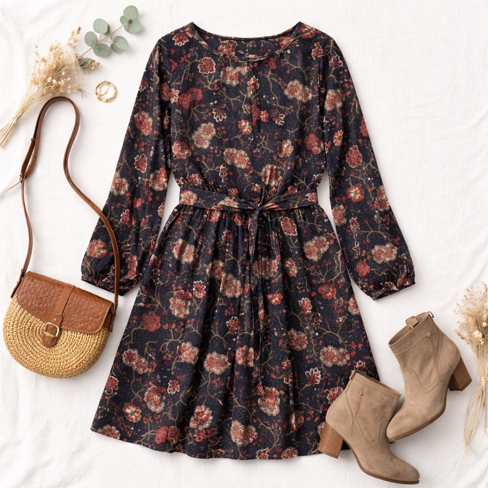 Lane Bryant Floral Tiered Fit & Flare Dress 24 Cotton NWT Plus Size Long Sleeve